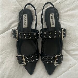 Steve Madden Black Flats with Silver Buckle Accents